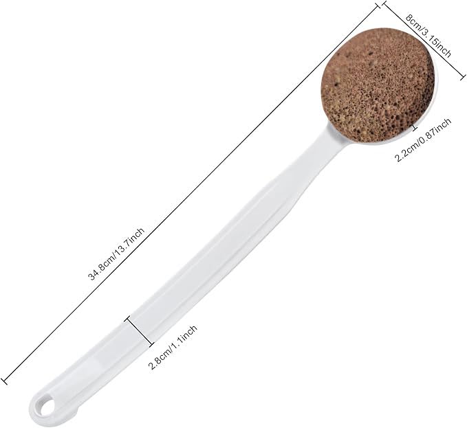 Extra Long Handle Pumice Stone for Feet - 13.7" No Bend Required Callus Remover Tool, Natural Volcanic Rock for Dry Cracked Heels & Dead Skin, Easy Grip for Seniors & Elderly (Curved)