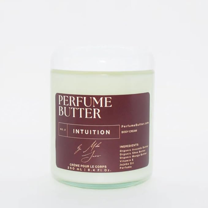 8.4 Fl. oz Perfume Butter – INTUITION | Scented Organic Perfume for Men & Women | Luxurious & Captivating Blend of Rose, Cinnamon, Saffron, Oud, Benzoin & Ambergris | Clear Glass Jar