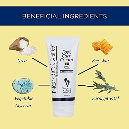 Nordic Care Foot Care Cream (2 pack) + Hand Cream | Hydrates and Treats Severely Dry Feet & Cracked Heels | Urea & Glycerin Relieves Itchy Dry Skin