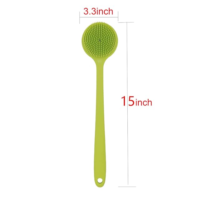 DNC Silicone Back Scrubber for Shower Soft Bath Body Brush with Long Handle (Green)