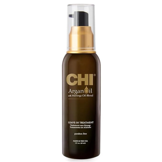CHI Argan Oil Leave In Treatment, Argan Plus Moringa Oil, Lightweight Formula To Moisturize Dull & Damaged Hair, Sulfate & Paraben-Free, 3 Oz