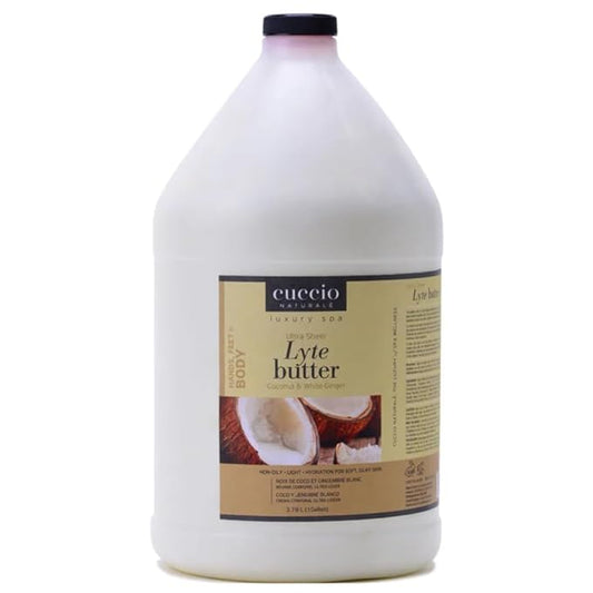 Cuccio Naturale Lyte Ultra-Sheer Body Butter - Replenishing Scented Moisturizer Cream - Deep Hydration To Repair Dry Skin - All Natural, Cruelty-Free Formula - Coconut And White Ginger - 1 Gallon