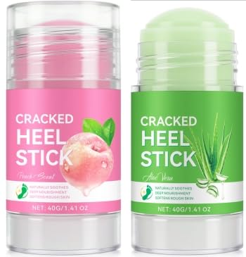 Peach+Aloe Scent Urea Cream 60% Plus Salicylic Acid 2% Foot Balm Stick for Dry Cracked/Chapped Heel, Skinned knees, Hand Intensively Hydration/Moisturization, Callus Removal/Softening/Soothing|40g+40g