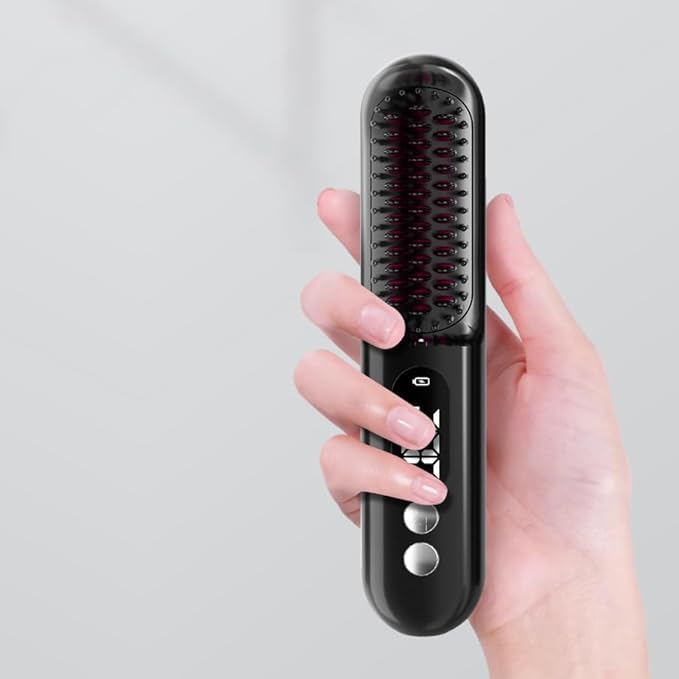 Mindrain Mini Cordless Hair Straightener Brush Pro A+, Portable Straightening Brush for Travel, Ionic Hot Comb Straightener, USB Rechargeable, It can be Used While Charging, Gifts for Women. (Black)