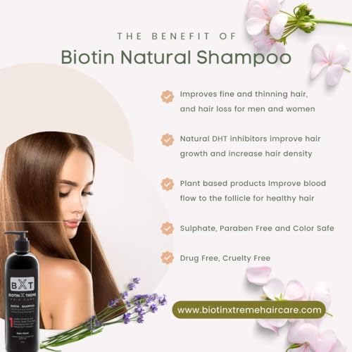 Biotin X Treme Hair Natural Shampoo for Hair Loss & Thinning Hair - Color-Safe, DHT Blocker, Sulfate-Free, Paraben-Free - For Men & Women - Promotes Hair Growth, Strengthens, and Thickens - 8 oz
