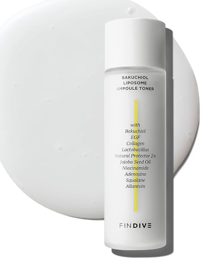 FINDIVE Official Bakuchiol Liposome Ampoule Toner, Bakuchiol, Plan-Based Retinal Alternative, Liposomal Squalane1%, Allantoin, Anti Wrinkle Toner, Korean Skincare 5.07fl.oz