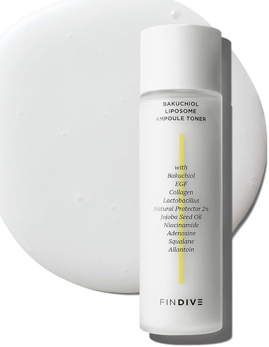 FINDIVE Official Bakuchiol Liposome Ampoule Toner, Bakuchiol, Plan-Based Retinal Alternative, Liposomal Squalane1%, Allantoin, Anti Wrinkle Toner, Korean Skincare 5.07fl.oz