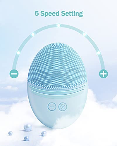 EZBASICS Facial Cleansing Brush, Waterproof Sonic Vibrating Face Brush for Deep Cleansing, Gentle Exfoliating and Massaging, Inductive charging (Blue)