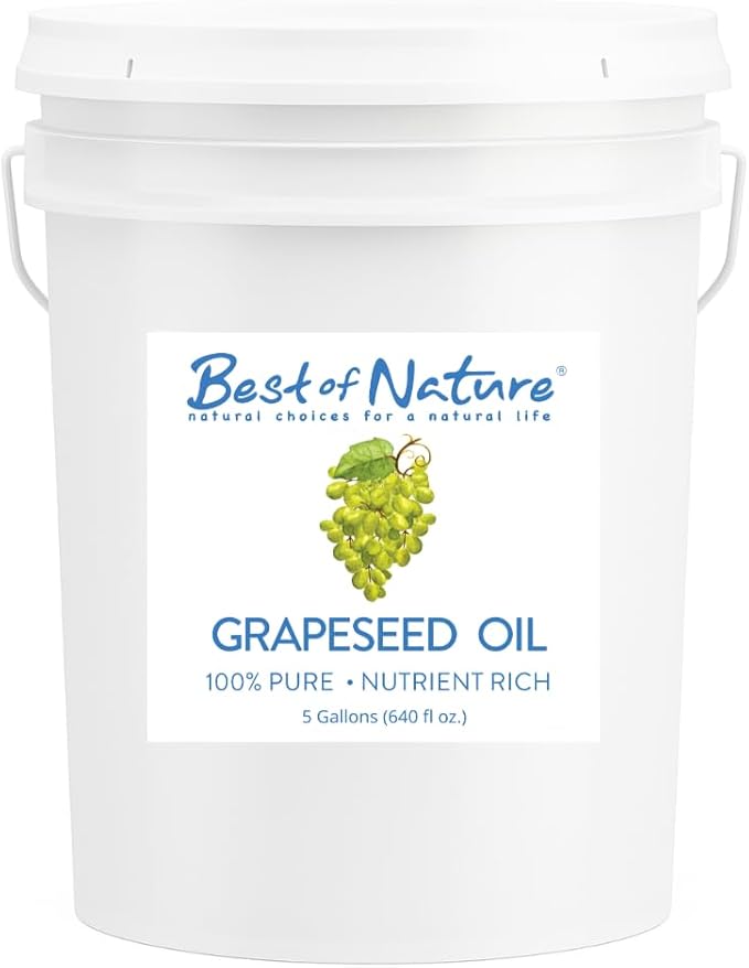 Best of Nature 100% Pure Grapeseed Oil - Unscented, Lightweight, Non-Greasy Moisturizer for Hair, Skin, Face & Aromatherapy, Carrier Oil for Essential Oils, 5 Gallon Pail (640 fl oz)