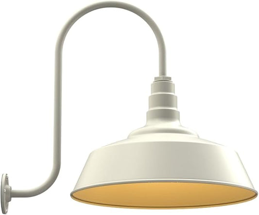 Steel Lighting Co. | Dusk to Dawn | Redondo Barn Light | Outdoor Wall Mounted | 20 inch Dome | Upslope Gooseneck | Large Farmhouse Warehouse Light Made in America | Cream/Brass