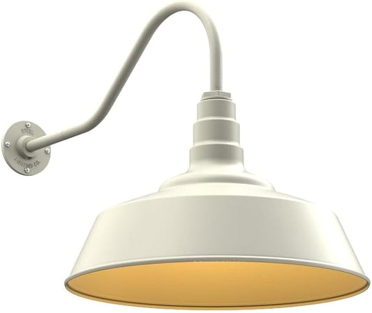 Steel Lighting Co. | Dusk to Dawn | Redondo Barn Light | Outdoor Wall Mounted | 20 inch Dome | 23 inch Gooseneck | Large Farmhouse Warehouse Light Made in America | Cream/Brass