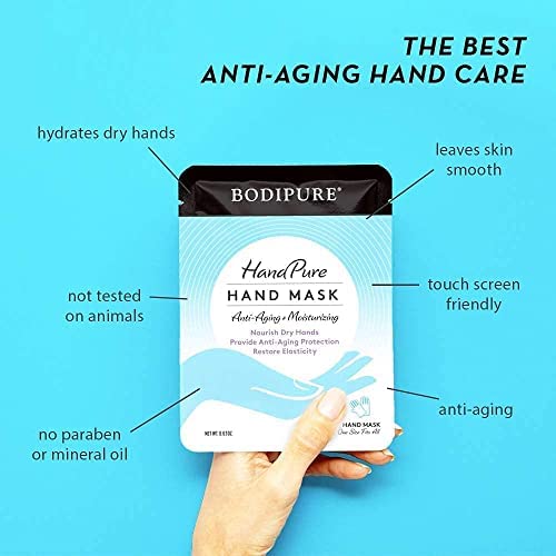 Bodipure HandPure Hand Repair & Anti-Aging Hand Mask – 20-Minute Moisturizing Gloves for Dry, Cracked Hands, Softens Cuticles, Paraben-Free, With Natural Botanical Ingredients (12 Packs)