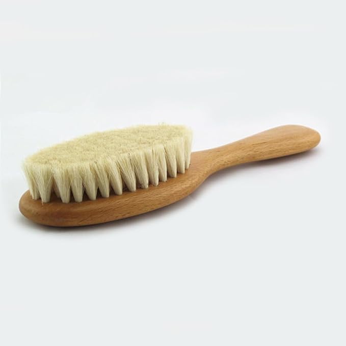 8.86” Short Handle Dry Bath Body Brush Scrubber, Wood Handle Natural Soft Wool Bristles Bath & Shower Brush.