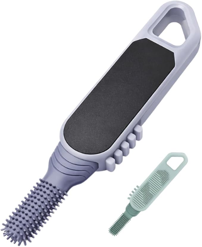 Foot Scrubber in Shower, 3 in 1 Portable Travel Size Toe Cleaning Brush Foot File Dead Skin Remover for Home Foot Care (Purple)