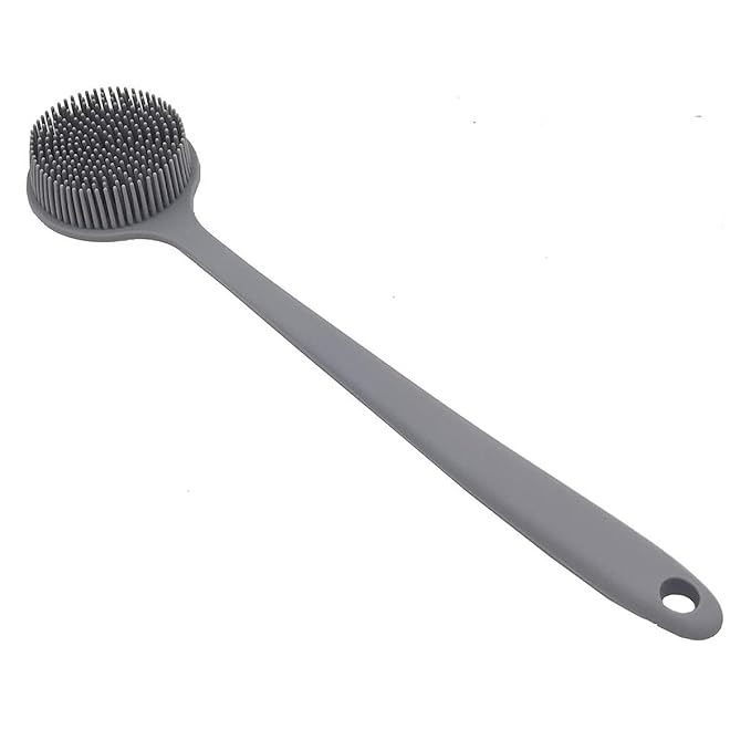 DNC Silicone Back Scrubber for Shower Bath Body Brush with Long Handle (Gray)