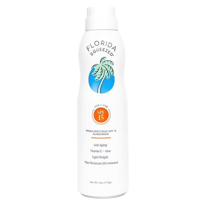 Florida Squeezed SPF 15 Sunscreen Water Resistant Spray|6oz|Vegan and Hawaii 104 Reef Act Compliant (Octinoxate & Oxybenzone Free) Broad Spectrum Moisturizing Sunscreen. Paraben & Phthalate Free.