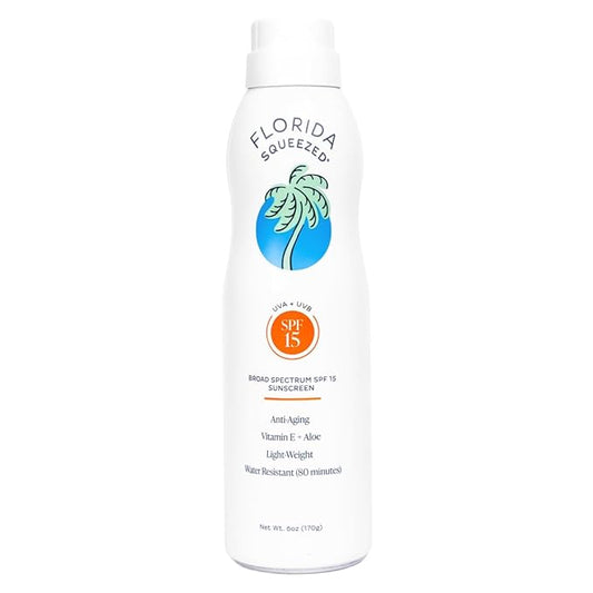 Florida Squeezed SPF 15 Sunscreen Water Resistant Spray|6oz|Vegan and Hawaii 104 Reef Act Compliant (Octinoxate & Oxybenzone Free) Broad Spectrum Moisturizing Sunscreen. Paraben & Phthalate Free.