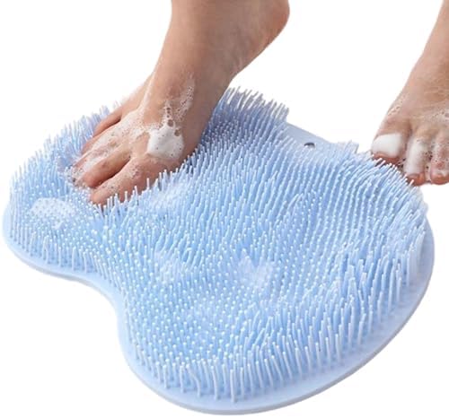 Silicone Shower Foot Scrubber Mat, 2025 New Silicone Foot Scrubber for Shower, Back Massage Pad with Suction Cups Non-Slip Exfoliating (Blue,1)