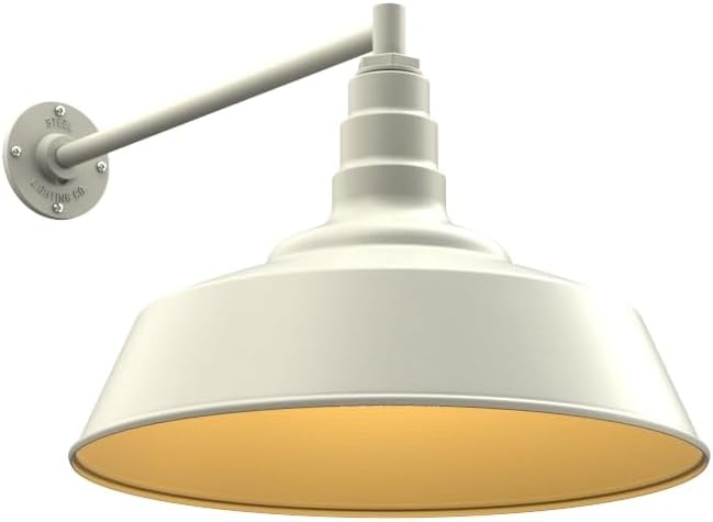 Steel Lighting Co. | Dusk to Dawn | Redondo Barn Light | Outdoor Wall Mounted | 20 inch Dome | 20 inch Straight Arm | Large Farmhouse Light Made in America | Cream/Brass