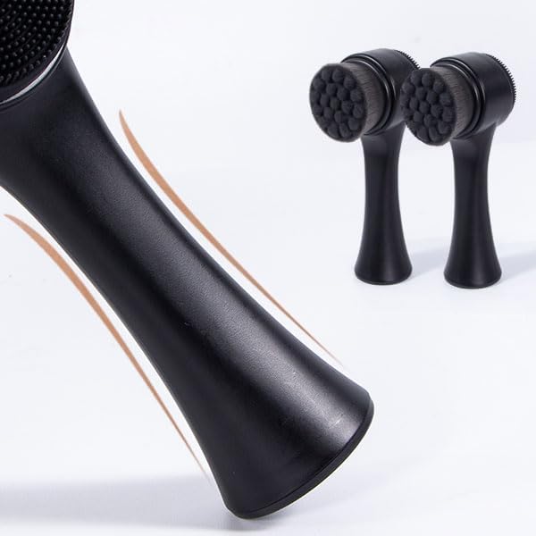 Facial Cleansing Brush 2 in 1, Silicone Face Scrubber Dual Face Brush for Deep Pore Cleansing Exfoliating, Skincare Headband and Wristbands Set for Washing Face, Massaging Spa Makeup,Black Set