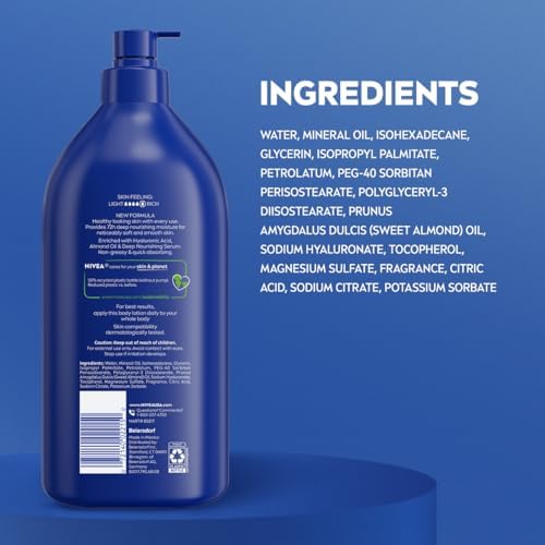NIVEA Essentially Enriched Body Lotion for Very Dry Skin with Hyaluronic Acid, Almond Oil and Deep Nourishing Serum, 72-Hour Body Moisturizer, 33.8 Fl Oz Value Size Pump Bottle