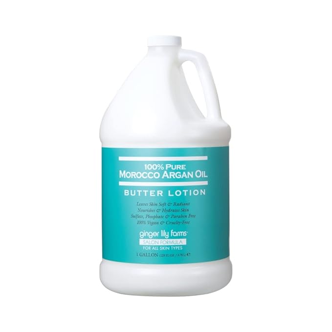 Ginger Lily Farms Salon Formula 100% Pure Morocco Argan Oil Butter Lotion for All Skin Types, 100% Vegan & Cruelty-Free, 1 Gallon (128 fl oz) Refill