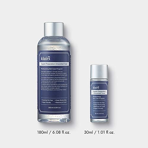 DearKlairs Supple Preparation Unscented Toner, Soothing, Fast Absorbing, Non-Irritating, Fragrance-Free, Trial Size, K-Routine, Korean Skin Care, 1.01 Fl Oz