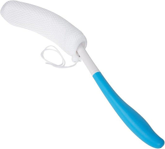 15.35" Curved Bath Body Brush Anti-Slip Long Handle Sponge Shower Back Brush for Elderly Pregnant People