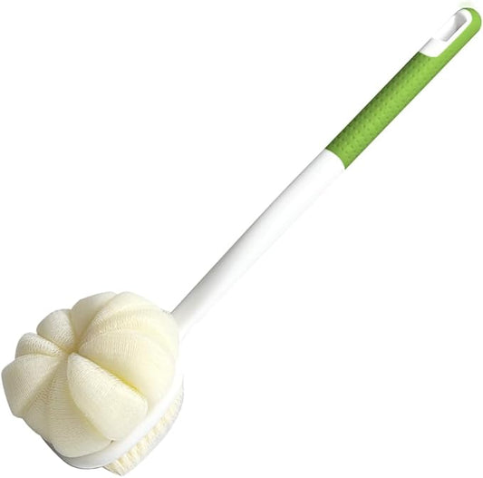 Shower Body Brush Soft Bristles and Loofah Long Handle Back Scrubber Bath Mesh Sponge Skin Exfoliating Men and Women (Green)