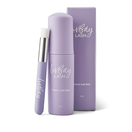 LIVBAY New Lash Bath + Brush Combo - Aftercare Foaming Cleanser for Eyelash Extension | Lash Bath | Oil Free & Gentle Formula (Professional Use Only)