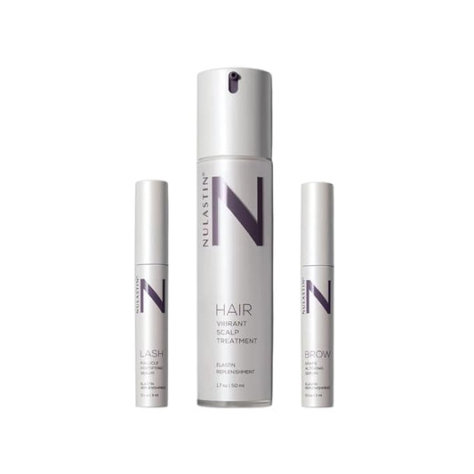 NULASTIN Solution Serum System - Lash Serum (0.1 Fl Oz), Scalp Treatment (1.7 Oz) + Brow Serum (0.1 Fl Oz) - Travel Gift Set for Fuller Lashes, Thicker Hair & Defined Brows (3 Count)