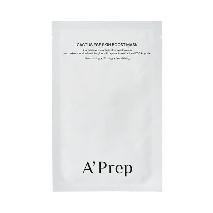 A'Prep Cactus EGF Skin Boost Mask (5 Sheets) – Hydrating & Nourishing Sheet Mask with Jeju Cactus Extract & EGF | Vegan-Certified for Sensitive Skin | Korean Skincare