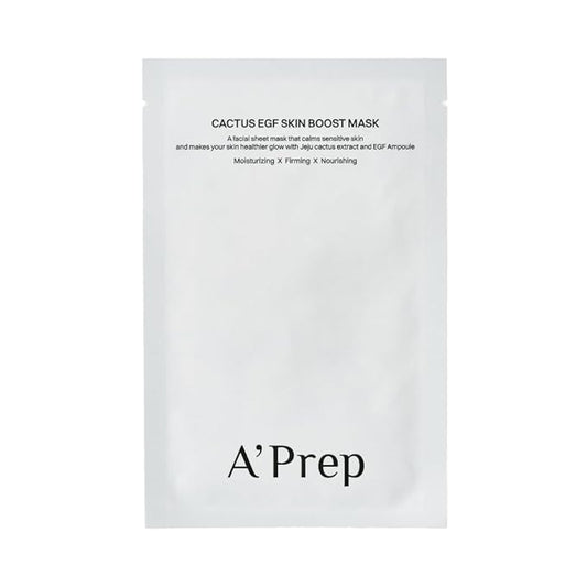 A'Prep Cactus EGF Skin Boost Mask (5 Sheets) – Hydrating & Nourishing Sheet Mask with Jeju Cactus Extract & EGF | Vegan-Certified for Sensitive Skin | Korean Skincare
