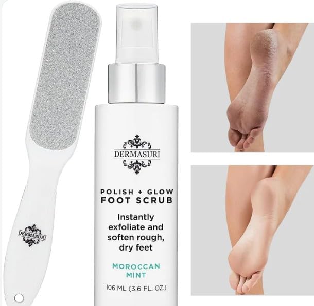 Dermasuri - Callus Remover Foot Scrub - Exfoliating Feet Spray-on Formula and Reusable Deluxe Sole File - Dead Skin Remover, Callus Rasp Scrubber, Peel & Soften Cracked Heels - Deluxe Pedicure Spa Kit