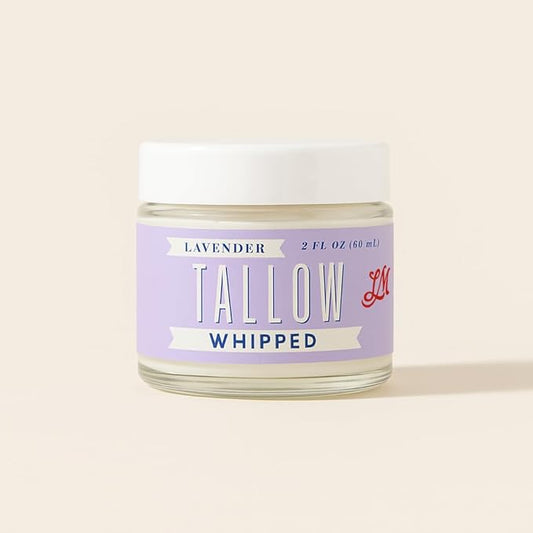 Whipped Tallow 2oz - All Natural Face Cream + Whole Body Moisturizer for Dry Skin - Made With Scented Oil Blend - No Preservatives, Parabens or Seed Oils - USA Made (Lavender)