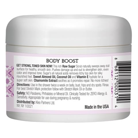 Body Boost Lavender Shea Raw Sugar Scrub 8 oz- Help Treat Dry Skin Stretch Marks and Scars- Pregnancy and Nursing Safe- Allergen Free- Vegan