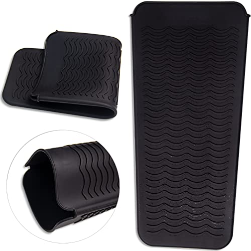 ANGENIL Silicone Heat Resistant Travel Mat Pouch for Titanium Ceramic Flat Iron, Hair Straightener Professional and Curler 2 in 1, Curling Wand, Crimper Hair Iron Tools, Food Grade Silicone, Black