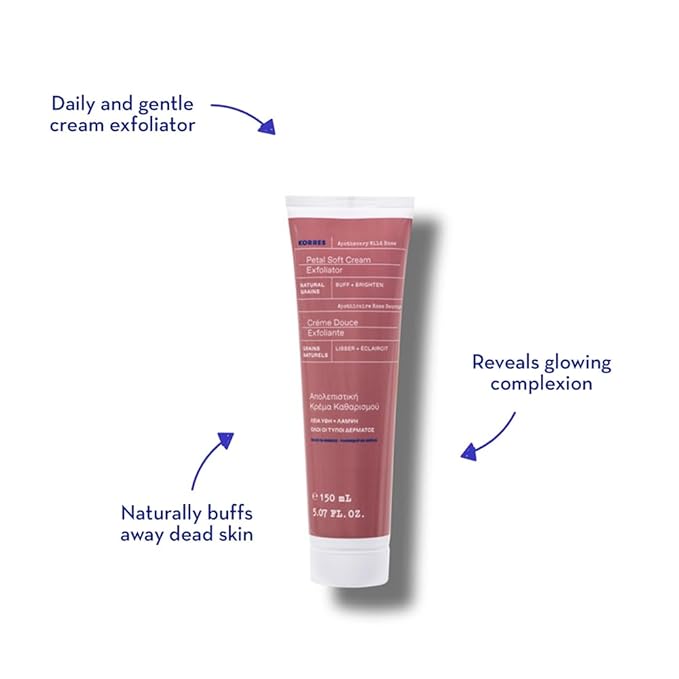 KORRES Apothecary Wild Rose Exfoliating Face Cream, Gentle Daily Scrub With Rose Petal Powder & Plant Oils, Buffs Dry Surface Skin, Smooth Texture & Radiant Look, Vegan & Cruelty Free, 5.07 Fl Oz