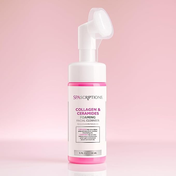 SpaScriptions Collagen & Ceramides Foaming Facial Cleanser, pH Balanced, Non Comedogenic, Paraben Free, For All Skin Types, 5 fl oz / 150 mL