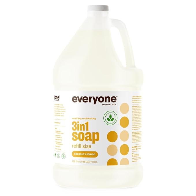 Everyone 3-in-1 Soap, Body Wash, Bubble Bath, Shampoo, 1 Gallon, Coconut and Lemon, made with Essential Oils for Men and Women