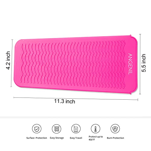 ANGENIL Resistant Silicone Mat Pouch for Hair Straightener Professional Beach Wave Curling Iron 2 in 1, Titanium Ceramic Flat Iron, Curling Wand, Crimper Hair Iron Tools, Food Grade Silicone, Pink