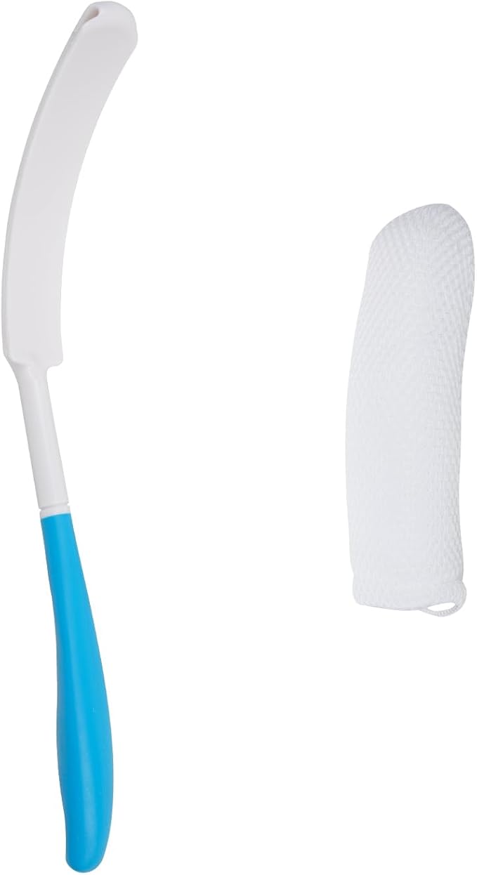 15.35" Curved Bath Body Brush Anti-Slip Long Handle Sponge Shower Back Brush for Elderly Pregnant People