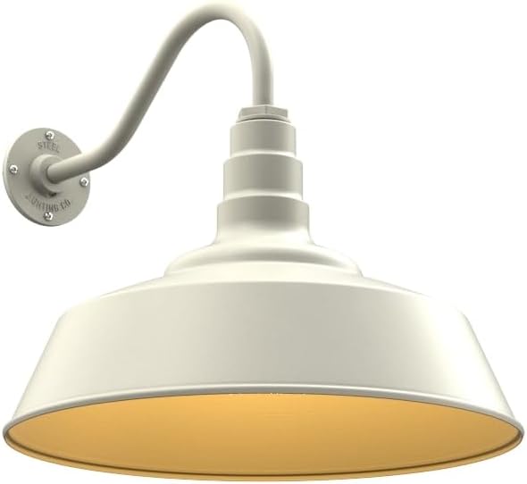 Steel Lighting Co. | Dusk to Dawn | Redondo Barn Light | Outdoor Wall Mounted | 20 inch Dome | 16 inch Gooseneck | Large Farmhouse Warehouse Light Made in America | Cream/Brass