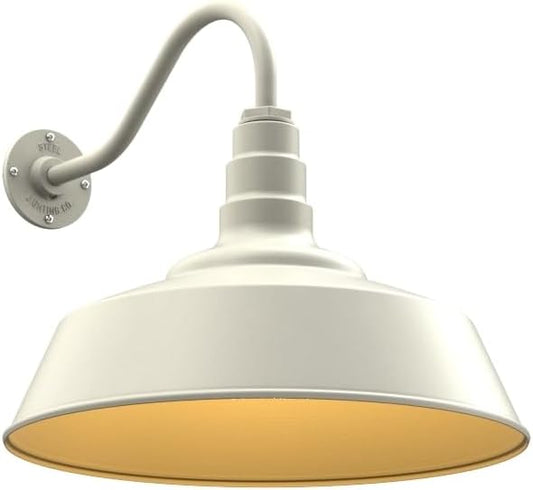 Steel Lighting Co. | Dusk to Dawn | Redondo Barn Light | Outdoor Wall Mounted | 20 inch Dome | 16 inch Gooseneck | Large Farmhouse Warehouse Light Made in America | Cream/Brass