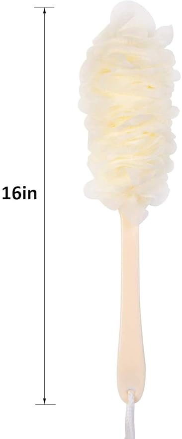 Back Scrubber for Shower,Loofah Long Handle Bath Body Brush,Soft Nylon Mesh Sponge for Shower,Loofah On a Stick for Men Women,Exfoliating Scrub Cleaning Luffa for Elderly(3-Pack,White)