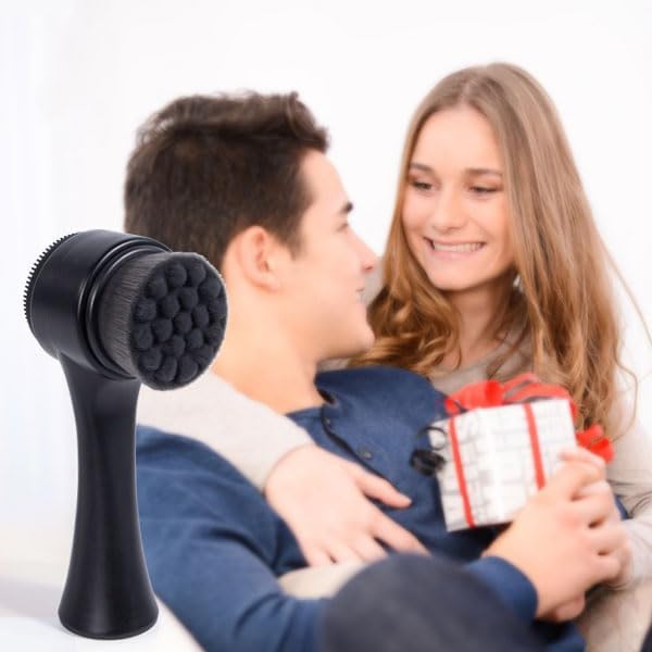 Facial Cleansing Brush 2 in 1, Silicone Face Scrubber Dual Face Brush for Deep Pore Cleansing Exfoliating, Skincare Headband and Wristbands Set for Washing Face, Massaging Spa Makeup,Black Set