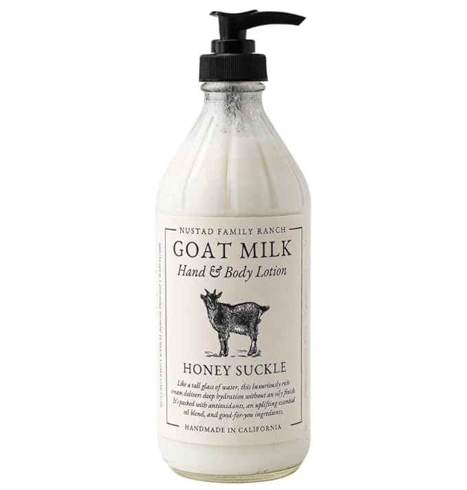 Goat Milk Body Lotion for Dry Sensitive Skin – Natural Moisturizer for Face, Hands & Body – Handmade, Fast-Absorbing, Lightweight, Non-Greasy – Multiple Scents (16oz, Honey Suckle)