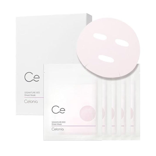 CELONIA Signature Bio Facial Sheet Mask, Stem Cell Deep Hydrating Face Mask, Anti Aging Treatment For Healthy Glowing Skin, Minimize Pores, Reduce Fine Line, Boost elasticity, Correct Redness 5 Count