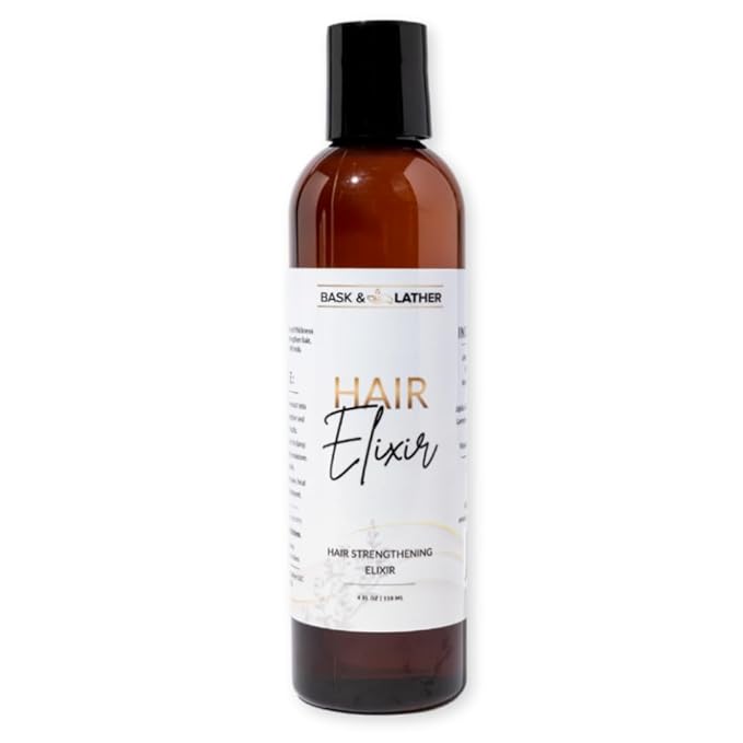 BASK & LATHER Elixir Hair Strengthening Oil, Jamaican Black Castor Oil, For Volume, Thickness, Detangle, De Frizz, Conditions New Hair Growth, 4 fl oz