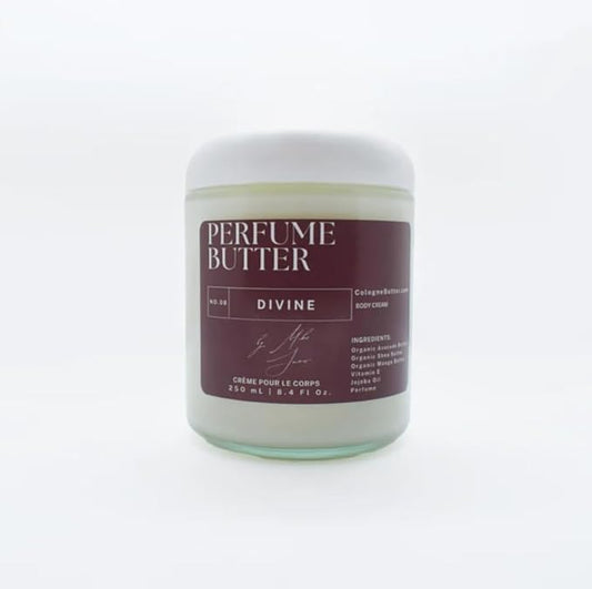 8.4 Fl. oz Perfume Butter – DIVINE | Organic Perfume for Men & Women | Elegant Blend of Bergamot, Mandarin Orange, Amalfi Lemon, Jasmine, Gardenia, Lotus, Amber, Vanilla & White Musk | Clear Glass Jar